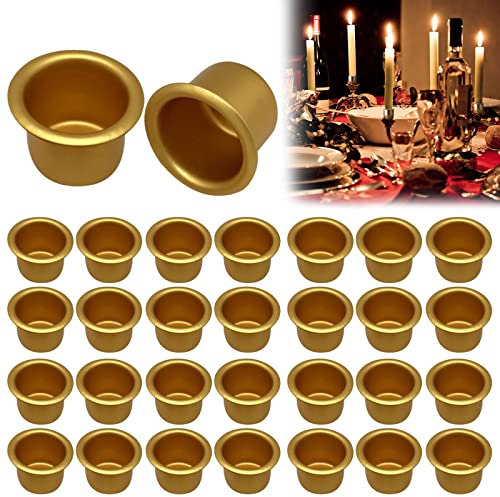 30 Stück Kerzenhalter für Stabkerzen, Kerzenhalter Metall Klein,Kerzenhalter Teelichter,Kerzeneinsatz Tafelkerzen,Kerzenständer Gold,Kerzenhalter für Baumkerzen,Stabkerzenhalter Deko (Gold)