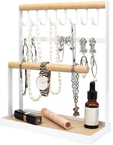 RUBY Schmuckständer Schmuckhalter Schmuck Ständer Weiß Schmuckständer aus Holz und Metall für Halsketten,Armband, Ohrringe, Uhren, Geschenk für Damen