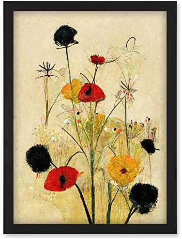 Red Poppies And Yellow Marigolds Wild Flowers Artwork Framed Wall Art Print A4