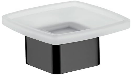 EMCO Loft Seifenhalter zur Wandmontage, Moderne Seifenschale aus Aluminium und Kristallglas, hochwertiger Wandseifenspender für Waschbecken und Dusche, schwarz matt und satiniert