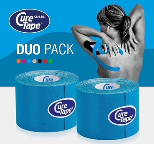 CureTape® Kinesiotapes | 2 Kinesiologie Tape Rollen (5 cm x 5 m) | Wasserfestes & Latexfreies Kinesiotape | | Hautfreundliche Physio Tape | Sporttape für Verletzungen & Beschwerden | Blau
