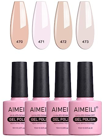 AIMEILI Gel Nail Polish Set, Nude Gel Polish Set Soak Off UV LED Glossy Nail Salon Set Gel Varnish Nail Art Manicure Pedicure - Long Lasting & Easy to Apply 4pcs X 10ml - Kit24
