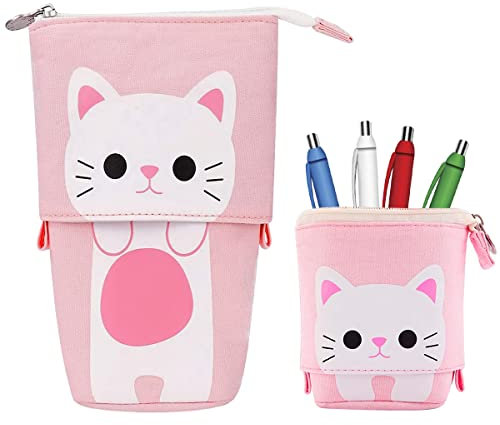 Hillylolly Federtasche Katze, Katzen Federmäppchen, Kinder Mäppchen Katze, Katze Schreibwaren, für Mädchen Jungen Teen Geschenk, 12.5~19cm (Rosa)