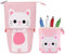 Hillylolly Federtasche Katze, Katzen Federmäppchen, Kinder Mäppchen Katze, Katze Schreibwaren, für Mädchen Jungen Teen Geschenk, 12.5~19cm (Rosa)