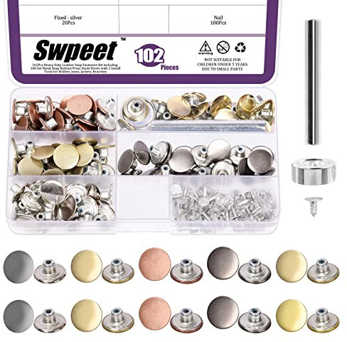Swpeet Lot de 102 rivets de rechange pour jeans, 5 couleurs, 17 mm, sans couture, sans clous, amovibles, boutons pression et outil d'installation pour vêtements