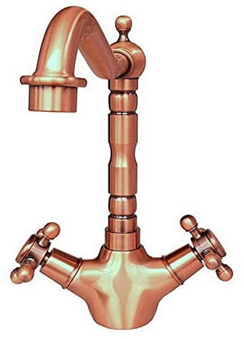 Waschbecken Wasserhahn Antik Rot Kupfer Badezimmer Küche Waschbecken Mischbatterie, Schwenkauslauf Dual Kreuzgriffe Wasserhahn Waschtischarmaturen