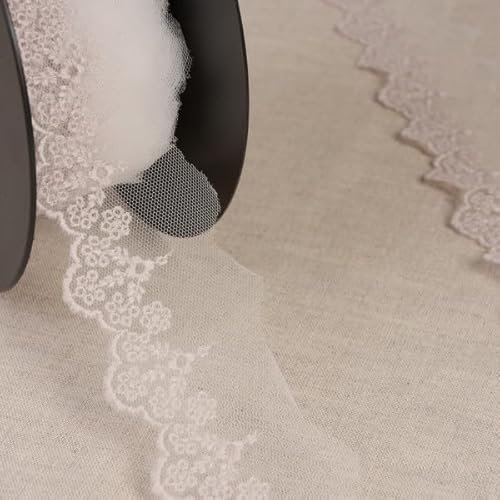 MYMERCERIE Tulle brodé Fleurs Vieux Rose 45mm au mètre fabriqué en Europe
