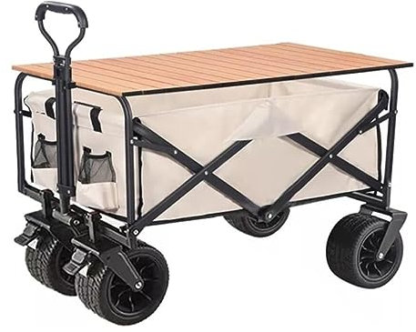 RUVOO Bollerwagen Faltbar Handwagen Campingwagen Klappwagen Mit Tisch, Tragbar, Faltbar, Große Kapazität, Multifunktionswagen, Outdoor-Camping-Grillwagen Strandwagen Transportwagen