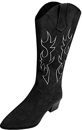 Stivaletti Texani Donna, Camoscio Biker Alti Biker Boots Equitazione Invernali Morbidi Stivali Cowboy Neri Stivaletti Western Texani Texani Camperos