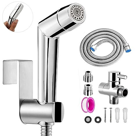 Bidet de mano pulverizador Kit, rociador para inodoro de bidé, ABS chorro de dos funciones, fácil de instalar, rociador para higiene personal diaria, juego de manguera montada en la pared (plata)