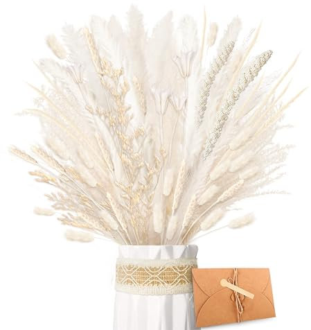 ZJTAPE Pampasgras Getrocknet Natürliche Trockenblumen - Pampasgras Weiß Flauschige Wedel, Lagurus Getrocknet Trockenblumenstrauß Dried Flowers für Hochzeit Tisch Wohnzimmer Boho Home Vasen Dekor
