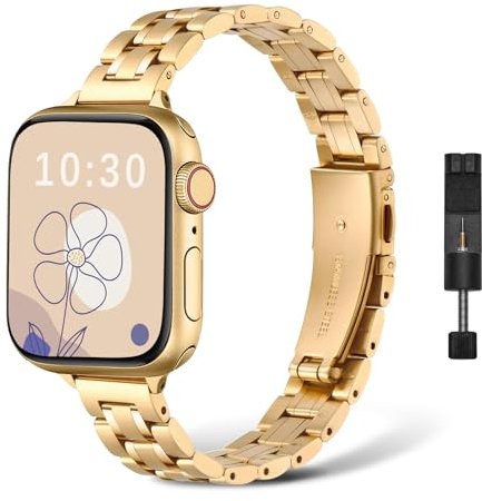 NicMool Donna Cinturino per Apple Watch 38mm 40mm 41mm 42mm, Cinturino Sottile in Metallo per Apple Watch SE 3/SE 2/SE/Series 10/9/8/7/6/5/4/3/2/1 - Oro