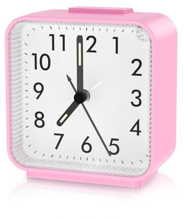 ORIA Réveil Analogique Silencieux, Réveil à Piles Silencieux sans Tic-Tac, Réveil De Voyage avec Répétition Et Lumière, Réglage Facile pour Les Personnes Agées (Alimenté par 1 Pile AA) - Rose