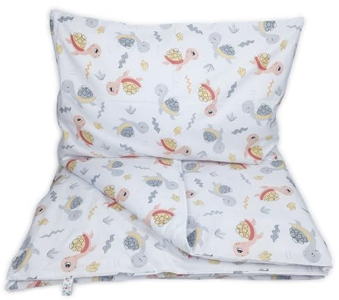 Parure de lit confort bébé housse de couette 90x120 cm + taie d'oreiller 40x60 tortue rose