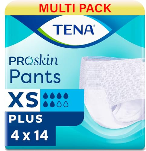 TENA Inkontinenz-Inkontinenz-Höschen, Größe XS, 6 Tropfen, 4 Stück à 14 Stück