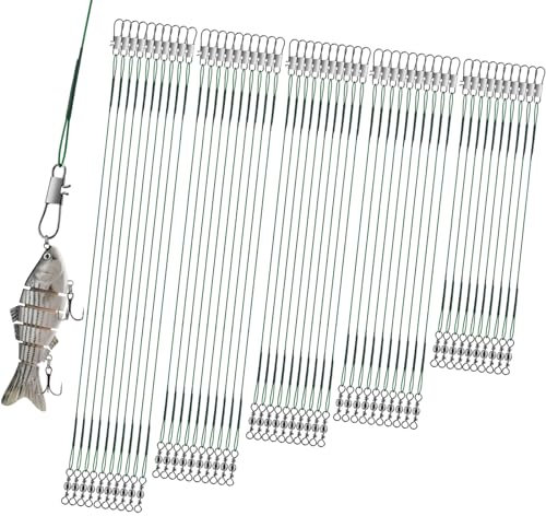 Realure 50 Pezzi Leader da Pesca,Leader in Acciaio,Luccio Cavetto Acciaio Pesca,Leader In Filo Acciaio,Inossidabile Anti-Morso Linea, Collegare L'attrezzatura di Bloccaggio o i Ganci 4/6/8/10/12Inch