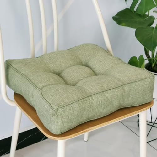 Sitzkissen Stuhlkissen 50x50x9cm für Indoor und Outdoor aus Baumwolle Dicke Polsterung Steppkissen/Bodenkissen, Stuhl Sitzpolster Passt für Haus, Garten, Büro und Autositze,Grün