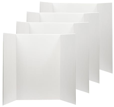 Desk Tech Lot de 4 grands tableaux de présentation à trois volets - 91,4 x 121,9 cm - Papier ondulé robuste - Blanc - Parfait pour projets scolaires, expositions, ateliers