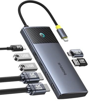 Baseus Adattatore 7 in 1 USB C Hub Dual HDMI per MacOS con 2 HDMI, 10 Gbps USB-A e USB-C, 2 USB-A 3.0, 100 W PD, Docking Station per Laptop MacBook Pro Air M1 M2 M3