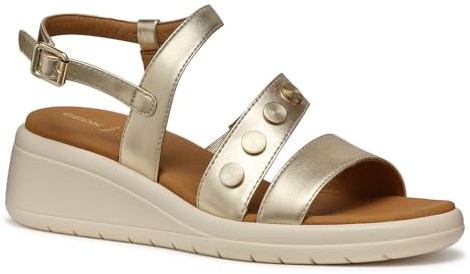 Geox D MELICONIA F - Sandalo con zeppa Donna, Lt Gold,