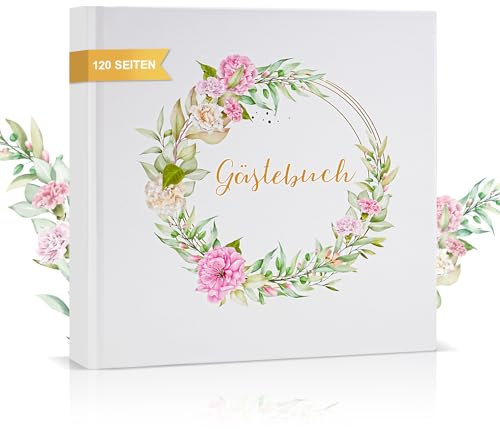 AISIR Gästebuch Hochzeit mit Blumenmuster Innenseiten, Hochzeitsgästebuch für unvergessliche Erinnerungen, 120 Seiten, 21 x 21 cm, Hardcover.