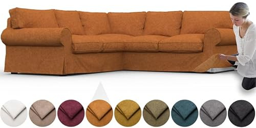 comfortly Bezug für Ektorp Ecksofa 2 + 2, Ersatz-Schonbezug, strapazierfähig, 12-teilig, weicher, strapazierfähiger, waschbarer Stoff, leicht zu reinigen und zu ersetzen (Krone - Bernstein)