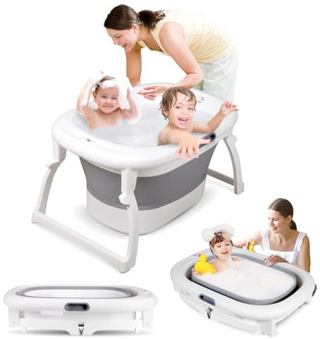 Schwänlein® Baignoire extra large pour bébé, baignoires pour enfants, baignoires pour bébé 84 x 49 x 45 cm, baignoires pliantes pour bébé (gris)
