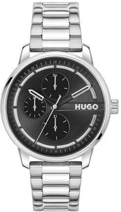 HUGO Multi Zifferblatt Quarz Uhr für Herren Kollektion #Stamp Multi mit Silbernes Edelstahlarmband - 1530368