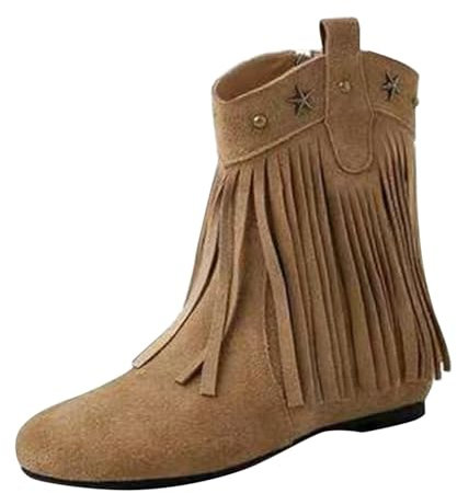 Generico Stivali Country Line Dance Donna Stivaletti Donna Stivali alla caviglia con tacco basso, tinta unita, con punta rotonda, stile casual, da donna, primavera Stivaletto Donna Tacco (Khaki, 40)