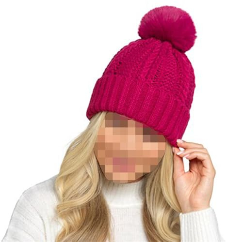 A2Z Ladies Chunky Cable Knit Faux Fur Pom Pom Beanie Winter Fashion Style | Soft Stretch Cap With Cosy Texture For Comfortable Outdoor Cold Days Wear