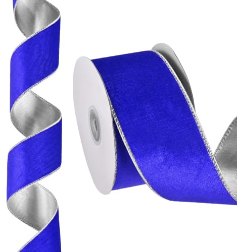PATIKIL 10 Yards x 2.5 Christmas Ribbon, Velvet Ribbons Gift Wrapping Ribbon for Craft Birthday Wedding Festival Holiday Decoration, Dark Blue/Silver