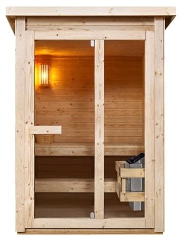 SANOTECHNIK Sauna finlandese per esterni, Helsinki, 165 x 175 x 219 cm, 2-3 persone, forno da 4,5 kW, legno di abete rosso