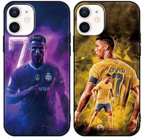 TBNMBGY 2 Stück Handyhülle für iPhone 12/12 Pro 6.1, Stoßfest Silikon TPU Kratzfest Hülle Schwarz, Sport Fußball Cool Legend Player 7 10 Mode Muster Design Schutzhülle für Jungen Fan, Idol