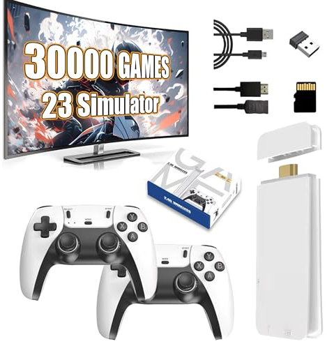 M15 Game Stick- Plug & Play HD Gaming Console with 128G Memory, 40000+ Games, Dual Wireless Controllers - M15 Gaming Dongle for TV (128g)