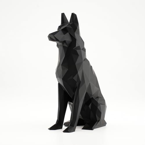 Herfair Schäferhund Skulpturen Deko Figuren 3D Gedruckte Schwarz Hunde Statue Ornamente Kreativität Schreibtisch Dekoration für Wohnzimmer Büro