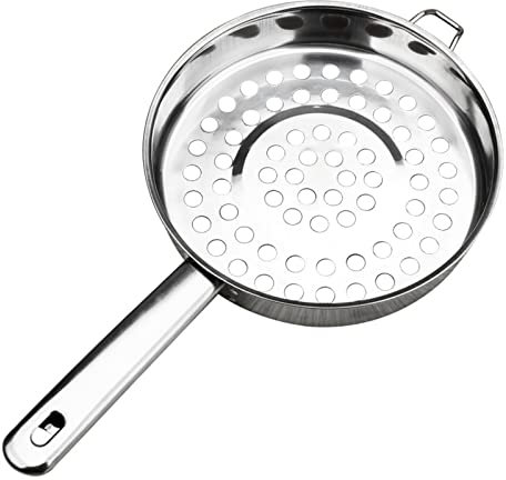 Colador de malla grande de acero inoxidable con cuchara larga plana de cocina Colander