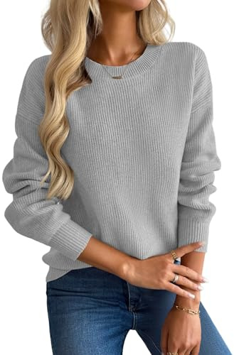 ZEAGOO Pullover Damen Elegant Herbst Winter Grobstrickpullover | Rundhals| Langarm |Warm |Pulli Einfarbig |Colorblock| Sweater S-XXL