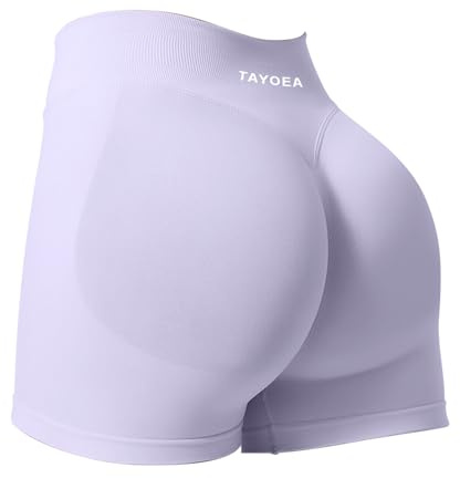 TAYOEA Sport Shorts Damen Scrunch Kurze Sporthose Push Up Kurze Leggings Butt Lifting Gym Short Nahtlose Workout Radlerhose Damen Hellviolett,M
