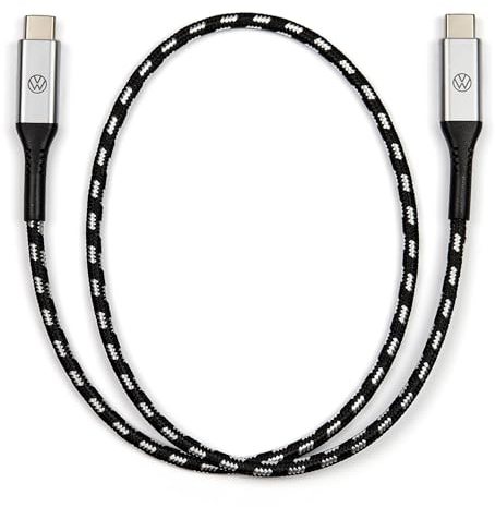 Volkswagen 000051446CB Premium USB-C a USB-C Ladekabel 50 cm, Leuchtetes VW Logo, Negro