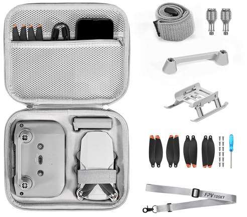 FPVtosky Mini 4K Tasche Kompakter Koffer 7 in 1 Kit für DJI Mini 2 SE/4K Drohne Zubehör Tragetasche Mit Landing Gear, Steuerknüppel, Propeller, Propellerhalter und Schutz, Grau