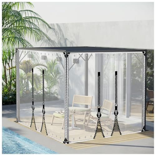 Plane Transparent mit Reißverschluss Nach Maß Durchsichtige Plane mit Ösen, Transparente Plane mit Ösen Wasserdicht, wasserdichte transparente Plane for Terrasse,Reißfest(H1xW2.5M/H3.28xW8.2ft)