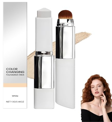 Color Changing Foundation Stick, 2-In-1 Foundation Stick, Hydrating Concealer, Brightening & Even Skin Tone, Waterproof & Sweatproof, Full to Medium Coverage Makeup, Lightweight, Brush (white)