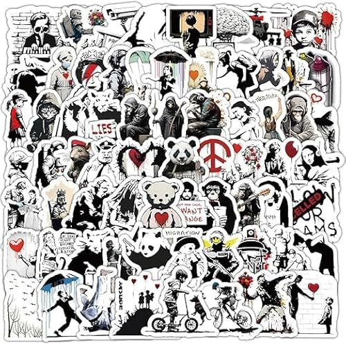 Graffiti Sticker, 100 PCS Schwarz und Weiß Graffiti Anime Aufkleber Set Wasserfeste Vinyl Sticker für Laptop Skateboard Scrapbooking Journal Koffer Fahrrad Kreative DIY Decals