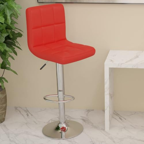 Hoopleep Barhocker Rot Kunstleder, Höhenverstellbarer Drehbarer Barstuhl mit Fußstütze, Verchromter Stahlfuß, Modernes Design für Küche, Theke, Essbereich, 40x47x(90-111) cm