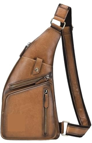 UmhäNgetasche Herren Leder Herren Leder Crossbody Brusttasche Vintage Reisetasche Multifunktions-Reißverschluss Schulter Sling Bag