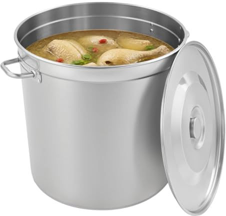 Begoniape Pentola per zuppa in acciaio inox, 98 l, grande con manici e coperchio per lavandino, Ø 51,5 cm, altezza: 50 cm, in acciaio inox, grande per tutti i piani cottura e le grandi cucine