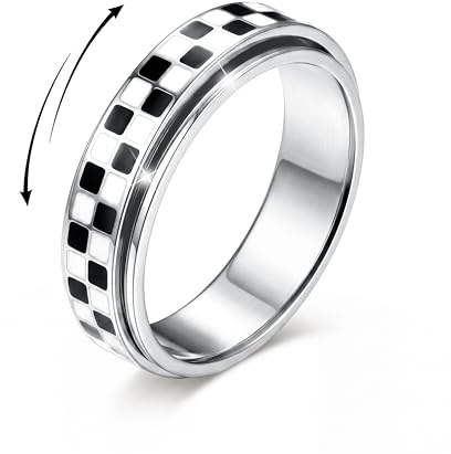 KRFY Anti Stress Ring Edelstahl Anxiety Fidget Ring für Damen Herren | Schachbrett Antistress Spinner Fidget Ring, Anti-Stress Roller Ringe,Anti-Angst Spinner Ring zur Stresslinderung