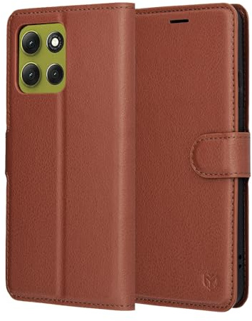 Techsuit für Motorola Moto G86 Flip Wallet Hülle mit Kartenfach, Rundum Schutz, Magnetverschluss, Ständer, Kameraschutz, Staubdicht, Leather Folio Series, Braun