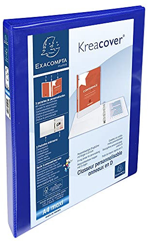 Exacompta 51840BE Ringbuch Kreacover aus festem PP, 4 Ringe, Rücken 38mm, 3 Außen- und 2 Innenhüllen, DIN A4, 1 Stück, Blau