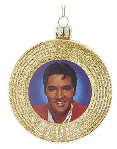 Kurt Adler Elvis Presley Gold Record Glass Christmas Tree Ornament Decoration 3.5 In EP4182